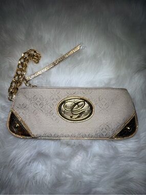 Cream Wristlet Clutch with Gold Accents